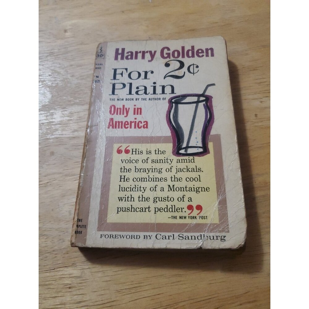 Book - FOR 2¢ PLAIN by Harry Golden 1960 Vintage Paperback Book